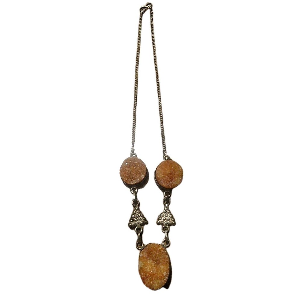 Vintage 925 Sterling Silver &Raw Orange Calcite Pendant Marked 925